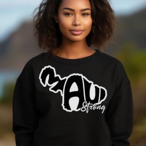 Maui Strong Blk & Wht | Black Premium Crewneck Sweatshirt