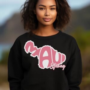 Maui Strong Pink & Wht | Black Premium Crewneck Sweatshirt