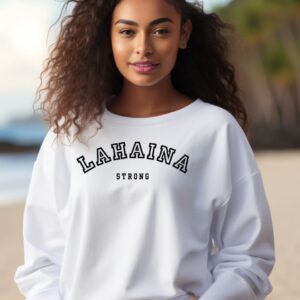 Lahaina Strong Blk & Wht Varsity | White Premium Crewneck Sweatshirt