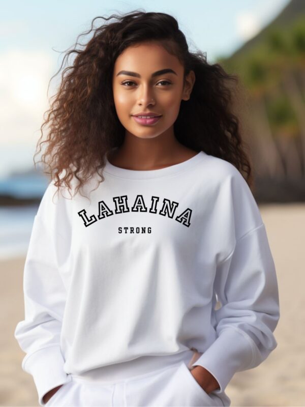 Lahaina Strong Blk & Wht Varsity | White Premium Crewneck Sweatshirt
