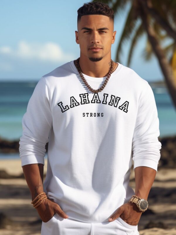 Lahaina Strong Blk & Wht Varsity | White Premium Crewneck Sweatshirt