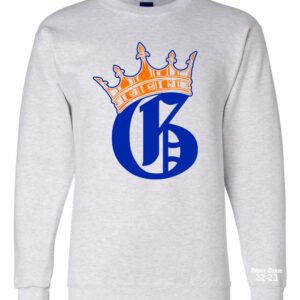 Old English G with Crown - Blue and Orange | Ash Grey Crew Neck