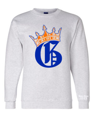 Old English G with Crown - Blue and Orange | Ash Grey Crew Neck