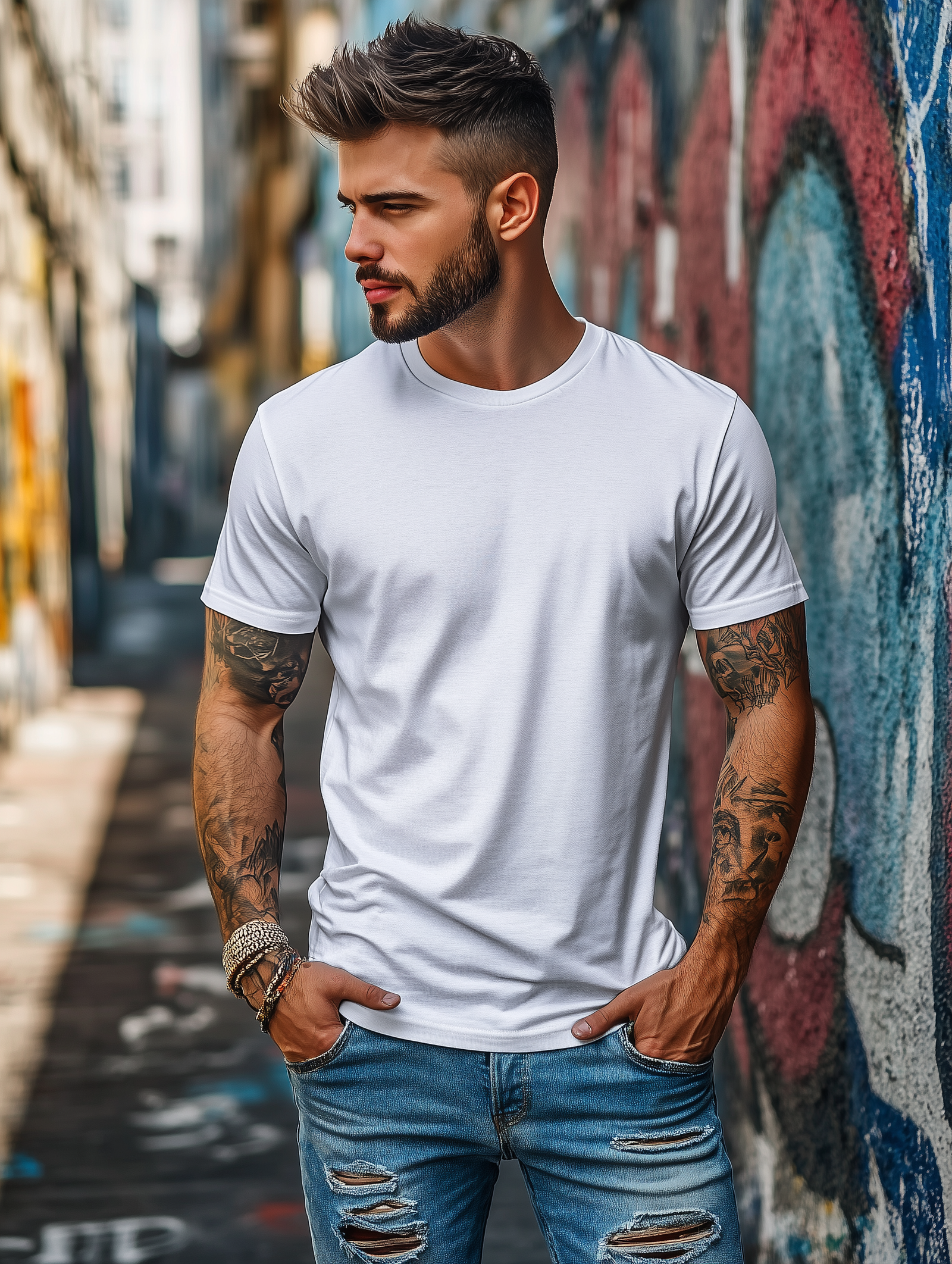 White Tee-Male-front-view