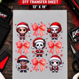 Christmas Horror Mini Character Bows 13x19 inch ready to press DTF transfer sheet mockup