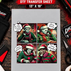 Christmas Horror Villain Comic Strip 13x19 inch ready to press DTF transfer sheet mockup