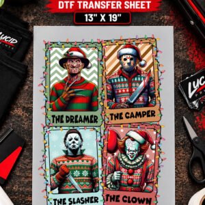 Christmas Horror Villains Trading Card Quartet 13x19 inch ready to press DTF transfer sheet mockup