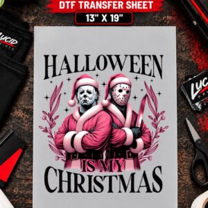 Halloween Is My Christmas Pink Horror 13x19 inch ready to press DTF transfer sheet mockup