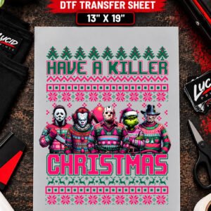 Have A Killer Christmas Pink Horror Sweaters 13x19 inch ready to press DTF transfer sheet mockup