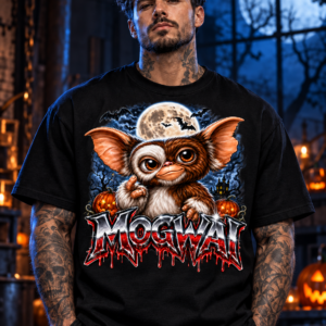 Model wearing the black Midnight Mischief Graphic Tee, front view