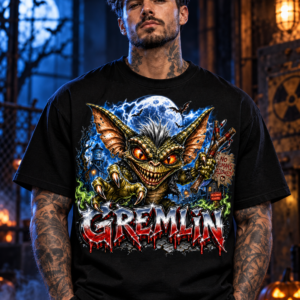 Model wearing the black Moonlit Creature Graphic Tee, front view