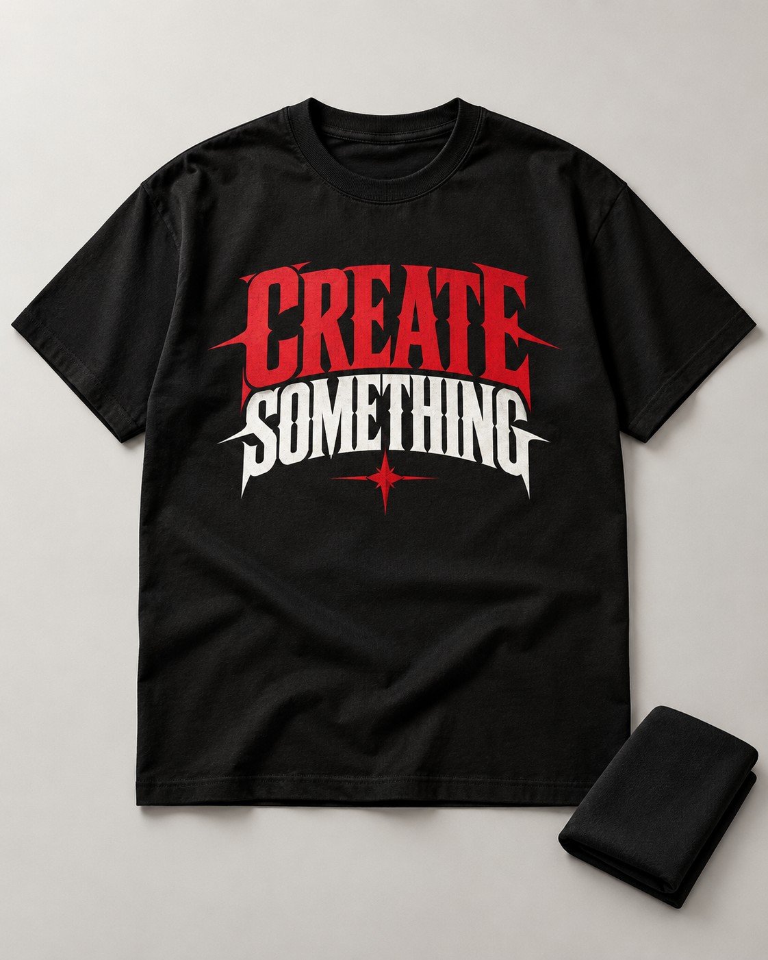 Lucid T-Shirt Design Concept Illustrative black T-shirt with red and white Create Something typography