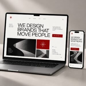 Illustrative responsive creative business website on a laptop and phone