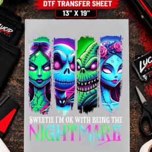 Nightmare Characters Neon Color Portraits 13x19 inch ready to press DTF transfer sheet mockup