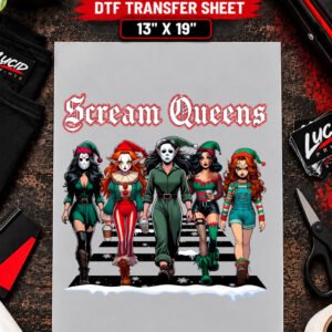 Scream Queens Christmas Horror Women 13x19 inch ready to press DTF transfer sheet mockup
