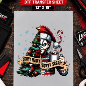 Sorta Merry Sorta Scary Clown 13x19 inch ready to press DTF transfer sheet mockup