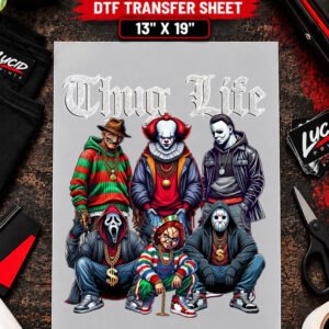 Thug Life Horror Villains Streetwear Group 13x19 inch ready to press DTF transfer sheet mockup