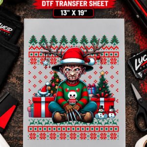 Ugly Christmas Sweater Nightmare Villain 13x19 inch ready to press DTF transfer sheet mockup