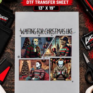 Waiting For Christmas Horror Comic Panels 13x19 inch ready to press DTF transfer sheet mockup