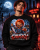 Model wearing the black Moonlit Toy Factory Graphic Crewneck Sweatshirt, front view